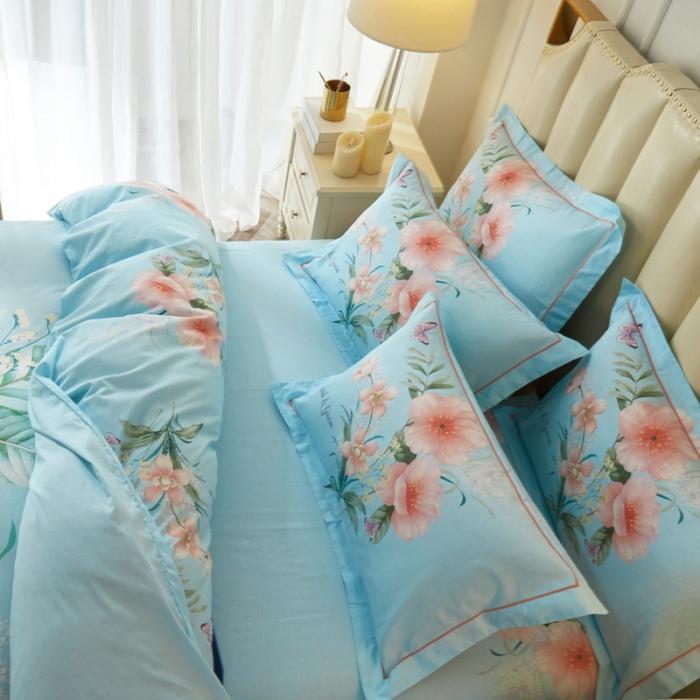 91家纺网 家纺一手货源 找家纺 雲归梦 2020新款13372全棉大版四件套 盛世花香-蓝