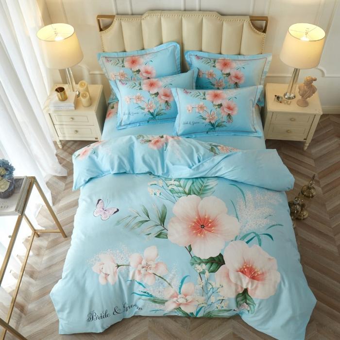 91家纺网 家纺一手货源 找家纺 雲归梦 2020新款13372全棉大版四件套 盛世花香-蓝