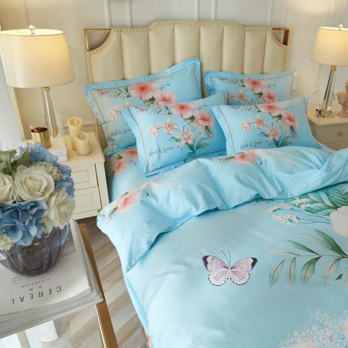 91家纺网 家纺一手货源 找家纺 雲归梦 2020新款13372全棉大版四件套 盛世花香-蓝