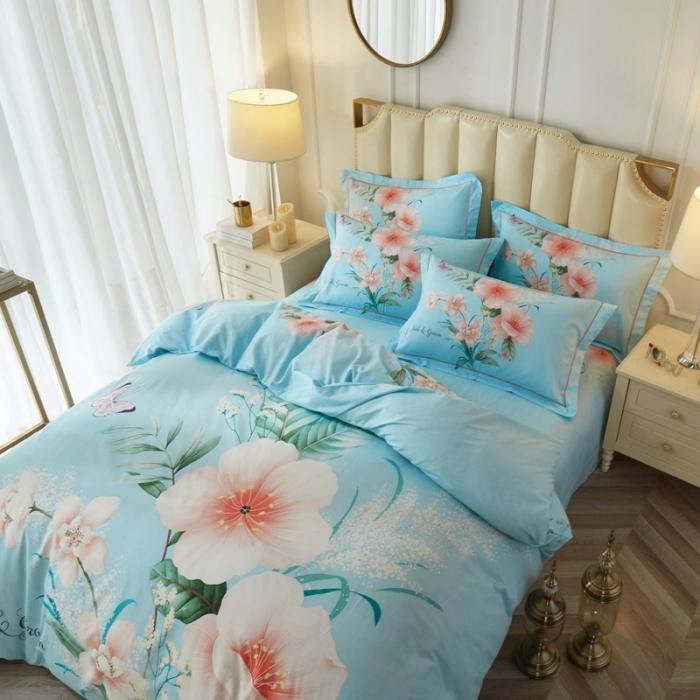 91家纺网 家纺一手货源 找家纺 雲归梦 2020新款13372全棉大版四件套 盛世花香-蓝