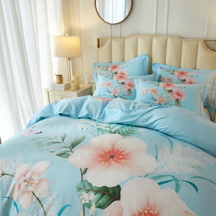 91家纺网 家纺一手货源 找家纺 雲归梦 2020新款13372全棉大版四件套 盛世花香-蓝