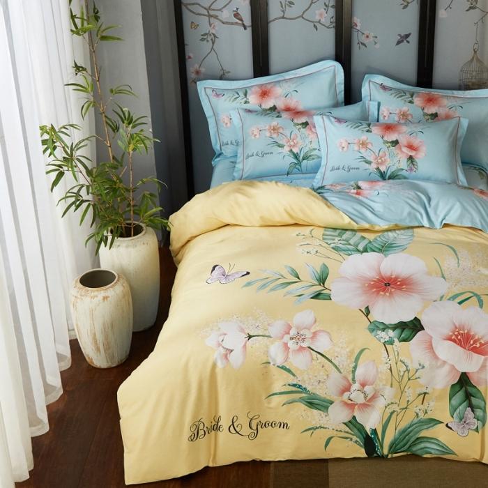 91家纺网 家纺一手货源 找家纺 雲归梦 2020新款13372全棉大版四件套 盛世天香-黄