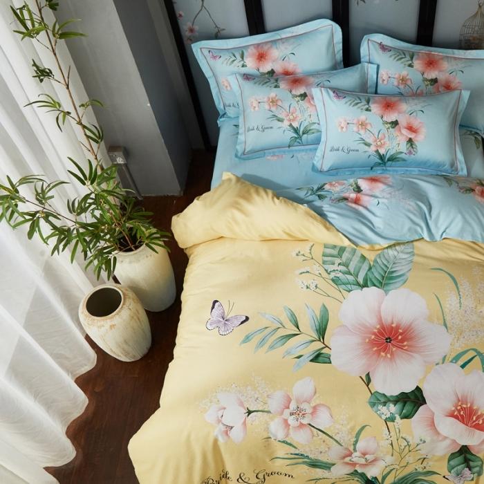 91家纺网 家纺一手货源 找家纺 雲归梦 2020新款13372全棉大版四件套 盛世天香-黄