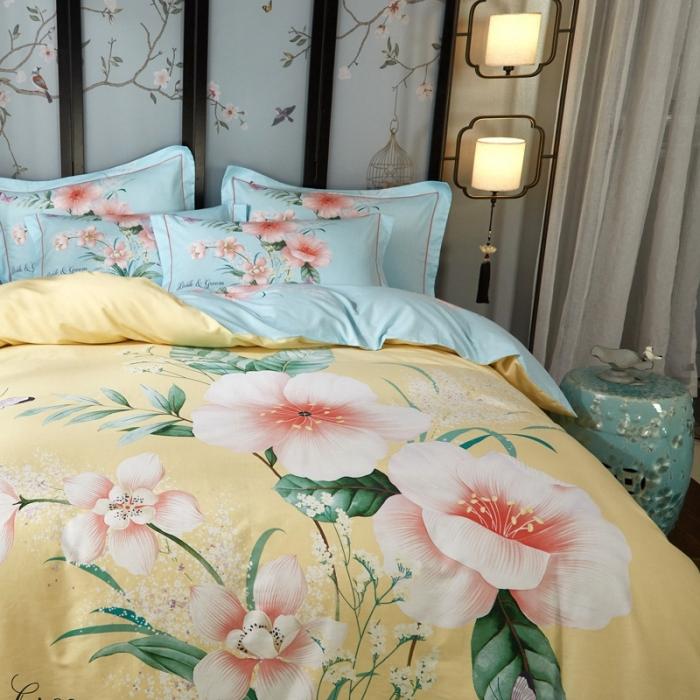 91家纺网 家纺一手货源 找家纺 雲归梦 2020新款13372全棉大版四件套 盛世天香-黄