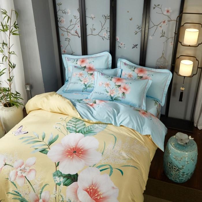 91家纺网 家纺一手货源 找家纺 雲归梦 2020新款13372全棉大版四件套 盛世天香-黄