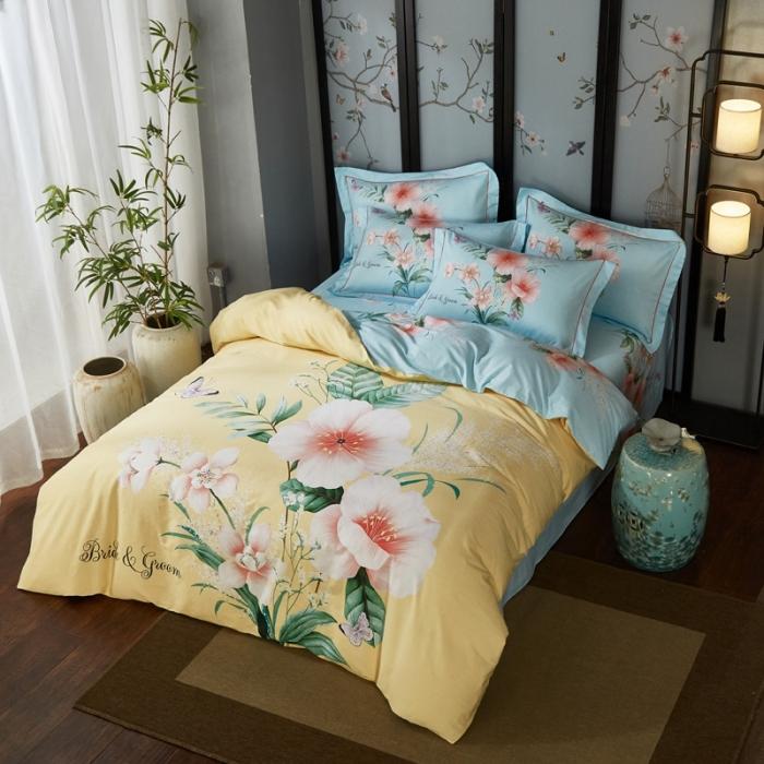 91家纺网 家纺一手货源 找家纺 雲归梦 2020新款13372全棉大版四件套 盛世天香-黄