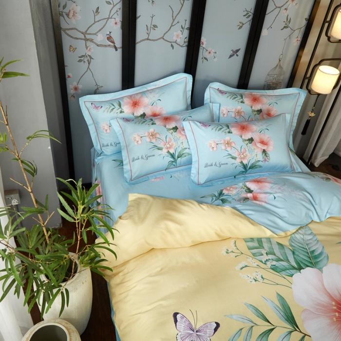 91家纺网 家纺一手货源 找家纺 雲归梦 2020新款13372全棉大版四件套 盛世天香-黄