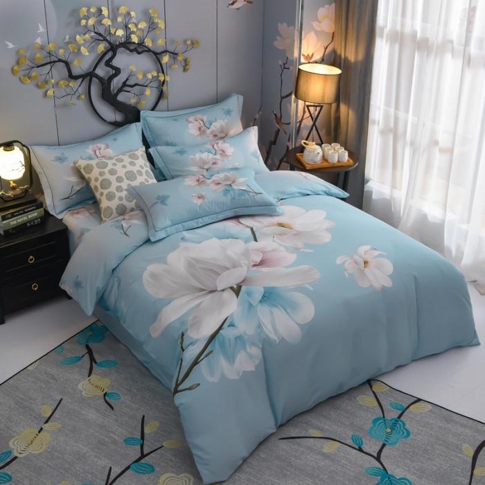 91家纺网 家纺一手货源 找家纺 雲归梦 2020新款13372全棉大版四件套 万紫千红-蓝