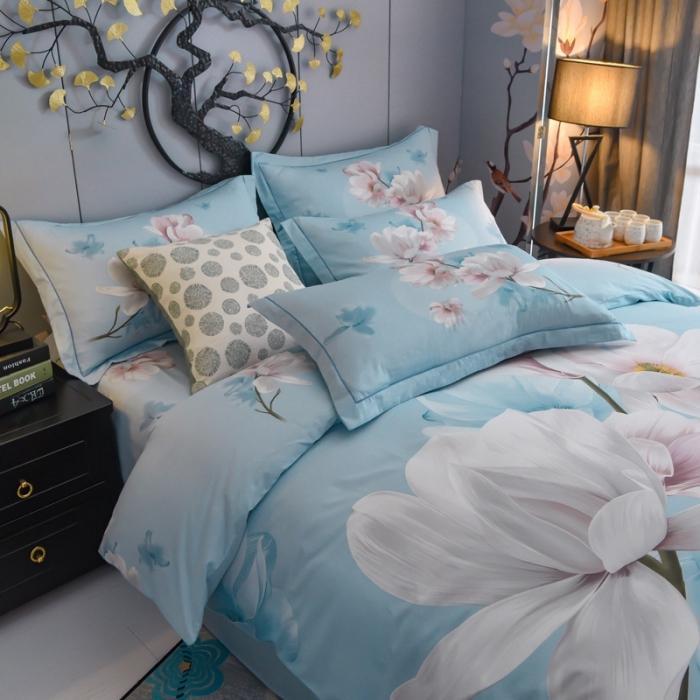 91家纺网 家纺一手货源 找家纺 雲归梦 2020新款13372全棉大版四件套 万紫千红-蓝