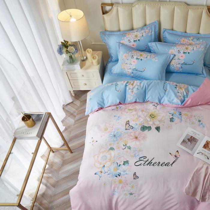 91家纺网 家纺一手货源 找家纺 雲归梦 2020新款13372全棉大版四件套 舞清风-粉