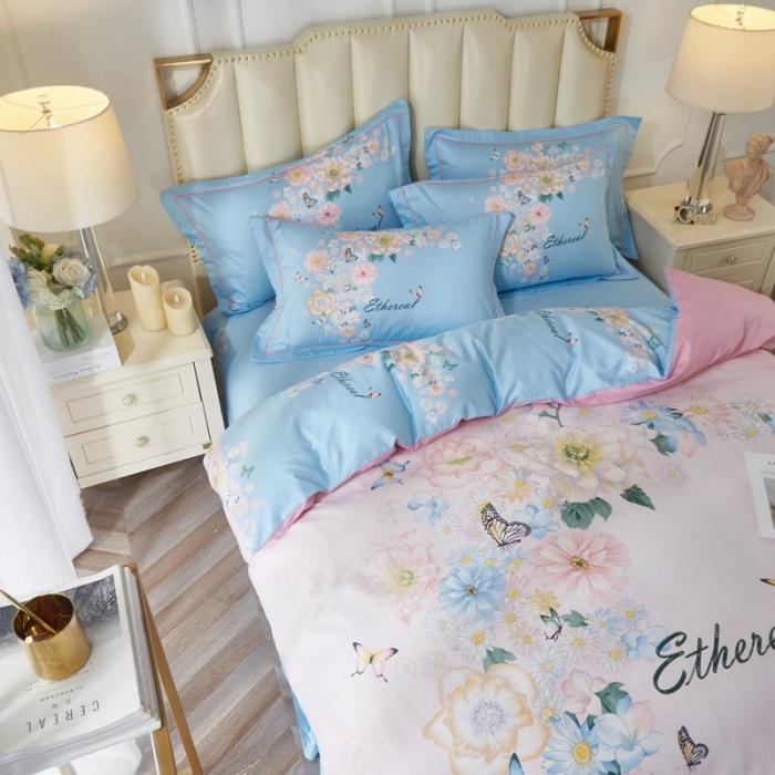 91家纺网 家纺一手货源 找家纺 雲归梦 2020新款13372全棉大版四件套 舞清风-粉