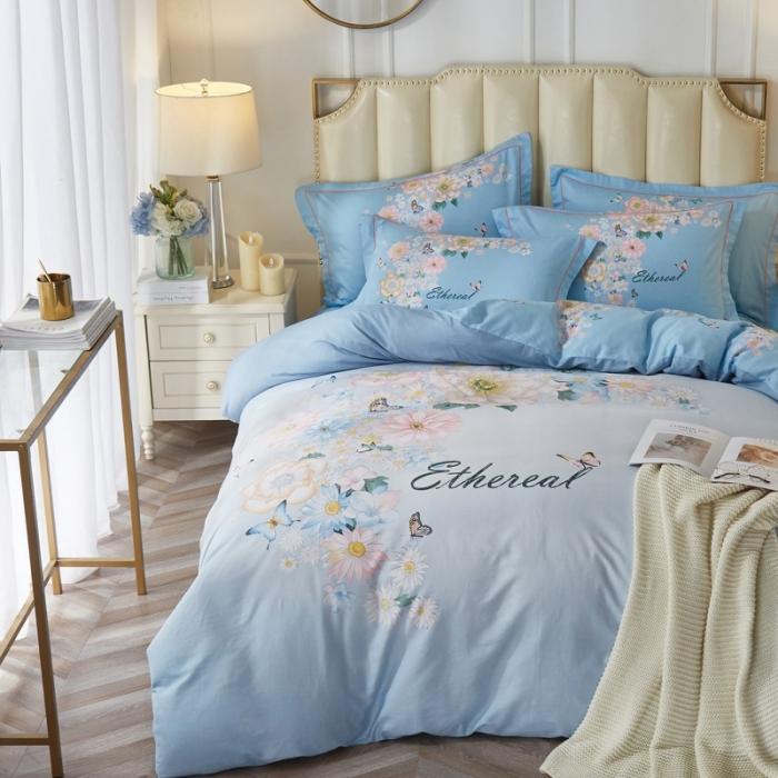 91家纺网 家纺一手货源 找家纺 雲归梦 2020新款13372全棉大版四件套 舞清风-蓝