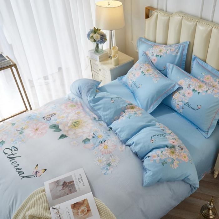91家纺网 家纺一手货源 找家纺 雲归梦 2020新款13372全棉大版四件套 舞清风-蓝
