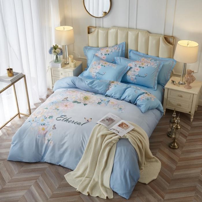 91家纺网 家纺一手货源 找家纺 雲归梦 2020新款13372全棉大版四件套 舞清风-蓝