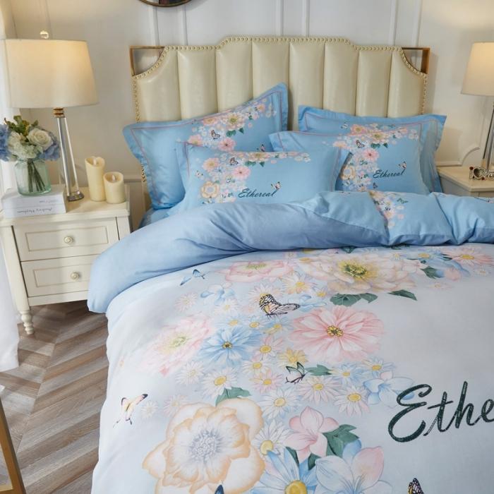 91家纺网 家纺一手货源 找家纺 雲归梦 2020新款13372全棉大版四件套 舞清风-蓝