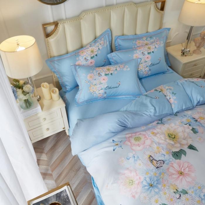 91家纺网 家纺一手货源 找家纺 雲归梦 2020新款13372全棉大版四件套 舞清风-蓝