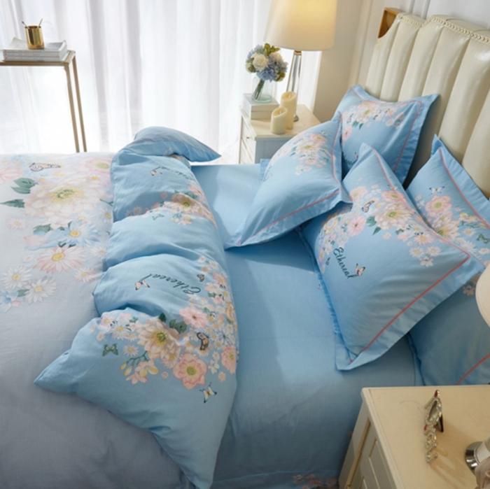 91家纺网 家纺一手货源 找家纺 雲归梦 2020新款13372全棉大版四件套 舞清风-蓝