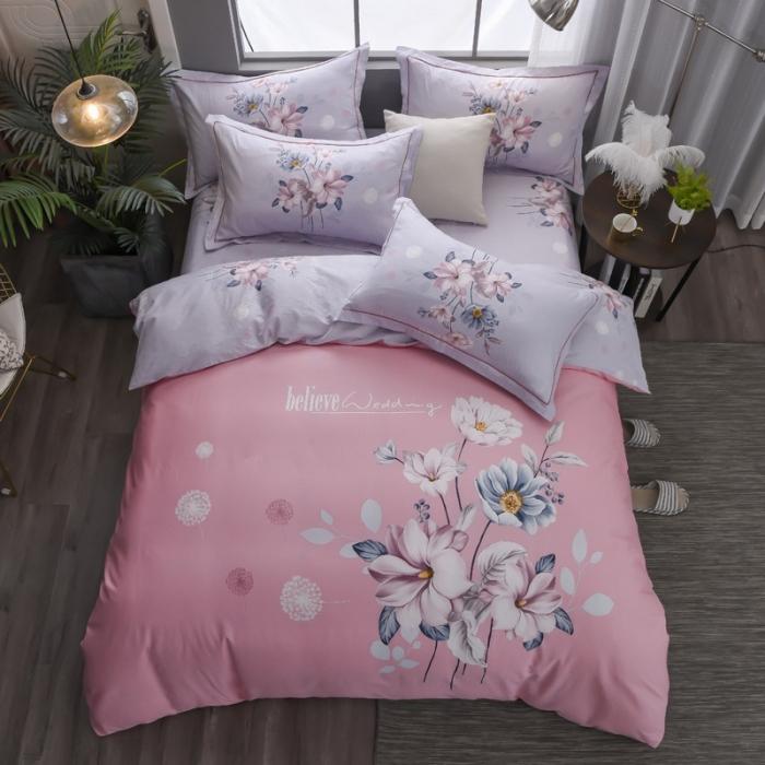 91家纺网 家纺一手货源 找家纺 雲归梦 2020新款13372全棉大版四件套 一抹清香-粉