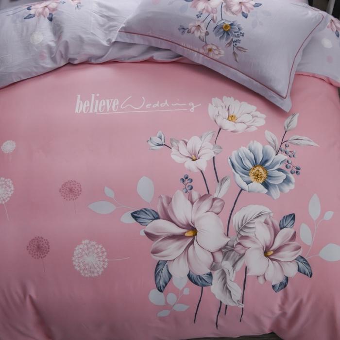 91家纺网 家纺一手货源 找家纺 雲归梦 2020新款13372全棉大版四件套 一抹清香-粉