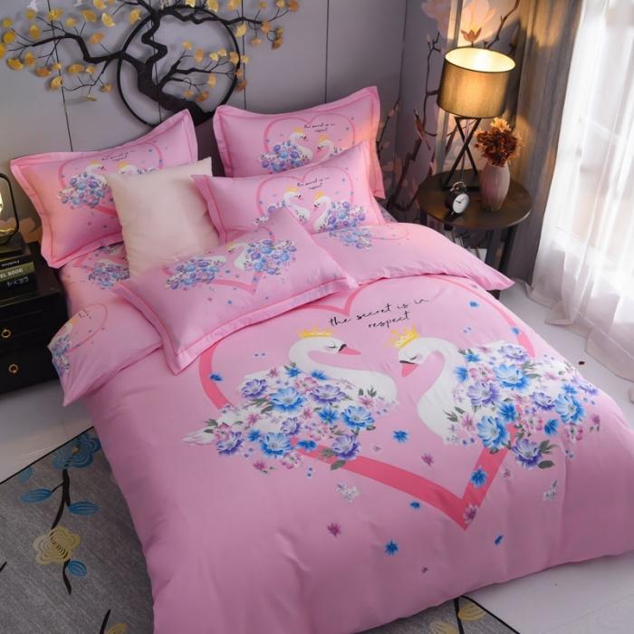 91家纺网 家纺一手货源 找家纺 雲归梦 2020新款13372全棉大版四件套 天鹅湖畔