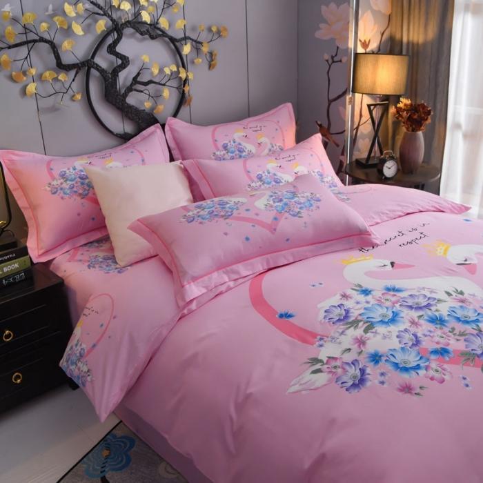 91家纺网 家纺一手货源 找家纺 雲归梦 2020新款13372全棉大版四件套 天鹅湖畔