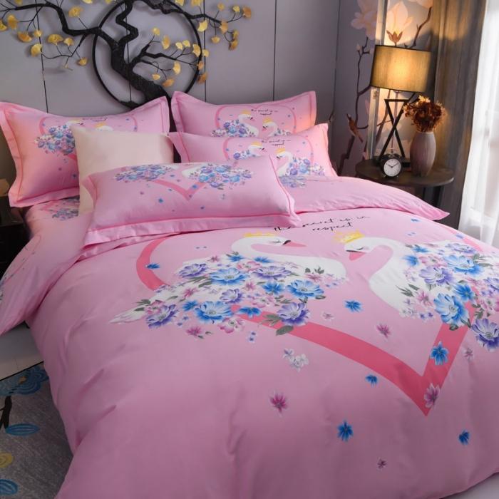 91家纺网 家纺一手货源 找家纺 雲归梦 2020新款13372全棉大版四件套 天鹅湖畔