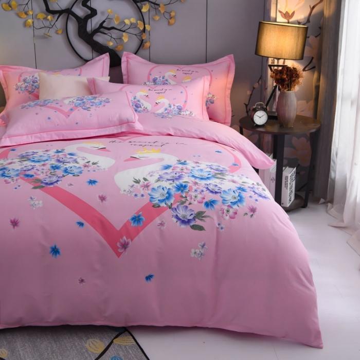 91家纺网 家纺一手货源 找家纺 雲归梦 2020新款13372全棉大版四件套 天鹅湖畔