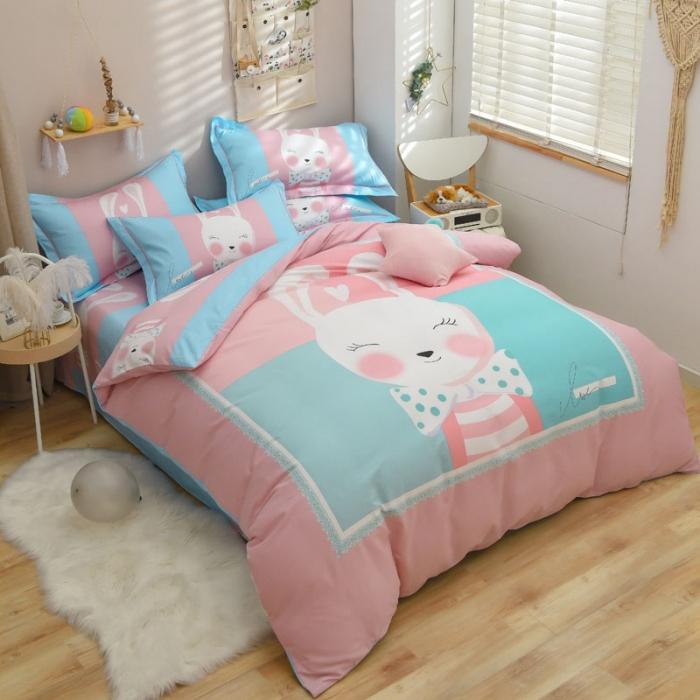 91家纺网 家纺一手货源 找家纺 雲归梦 2020新款13372全棉大版四件套 微笑萌心-粉