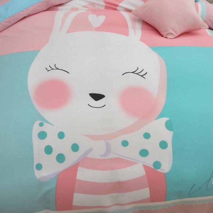 91家纺网 家纺一手货源 找家纺 雲归梦 2020新款13372全棉大版四件套 微笑萌心-粉