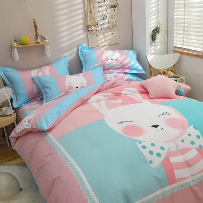 91家纺网 家纺一手货源 找家纺 雲归梦 2020新款13372全棉大版四件套 微笑萌心-粉