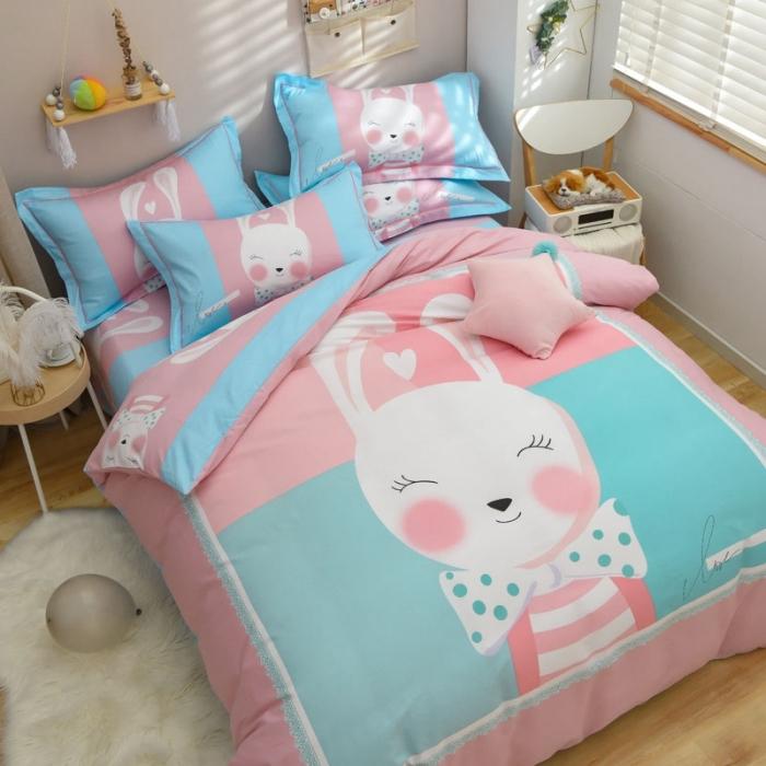 91家纺网 家纺一手货源 找家纺 雲归梦 2020新款13372全棉大版四件套 微笑萌心-粉