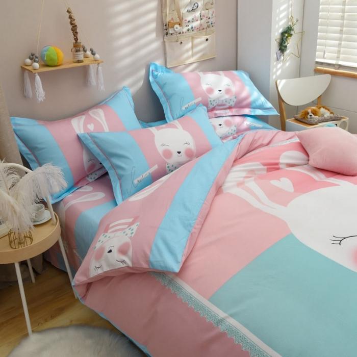 91家纺网 家纺一手货源 找家纺 雲归梦 2020新款13372全棉大版四件套 微笑萌心-粉