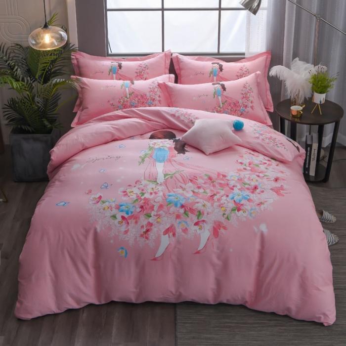 91家纺网 家纺一手货源 找家纺 雲归梦 2020新款13372全棉大版四件套 鲜花姑娘-粉