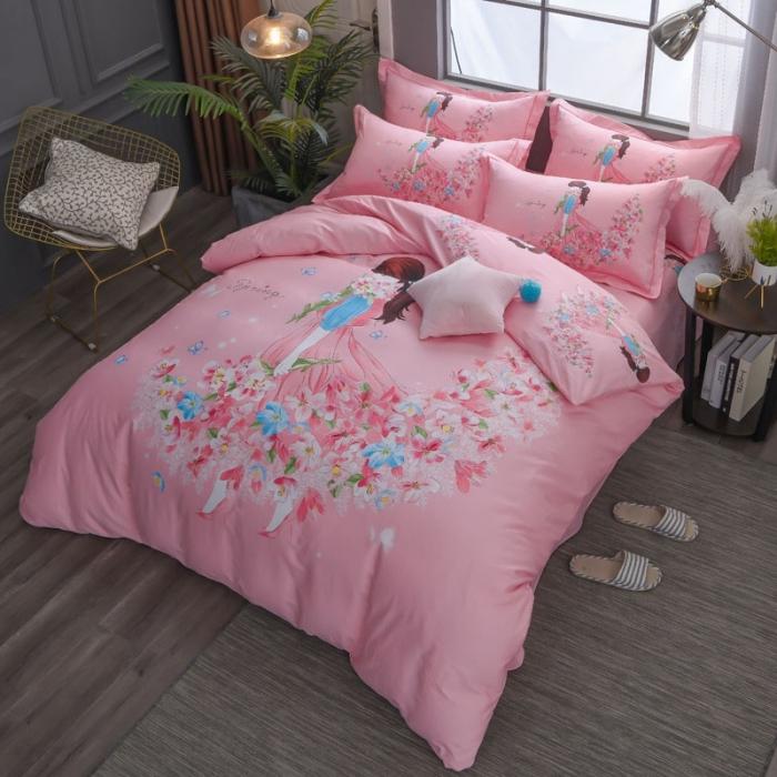 91家纺网 家纺一手货源 找家纺 雲归梦 2020新款13372全棉大版四件套 鲜花姑娘-粉