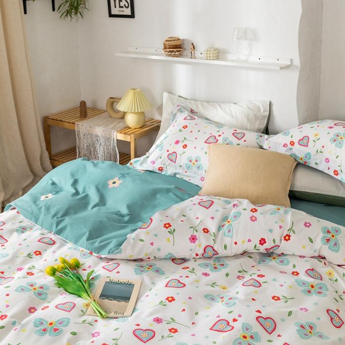 91家纺网 家纺一手货源 找家纺 窝米 2020春夏新品花卉风系列四件套 蝶影