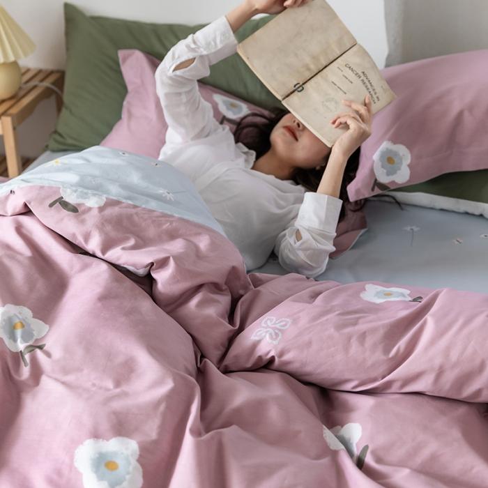 91家纺网 家纺一手货源 找家纺 窝米 2020春夏新品花卉风系列四件套 弗尼-粉