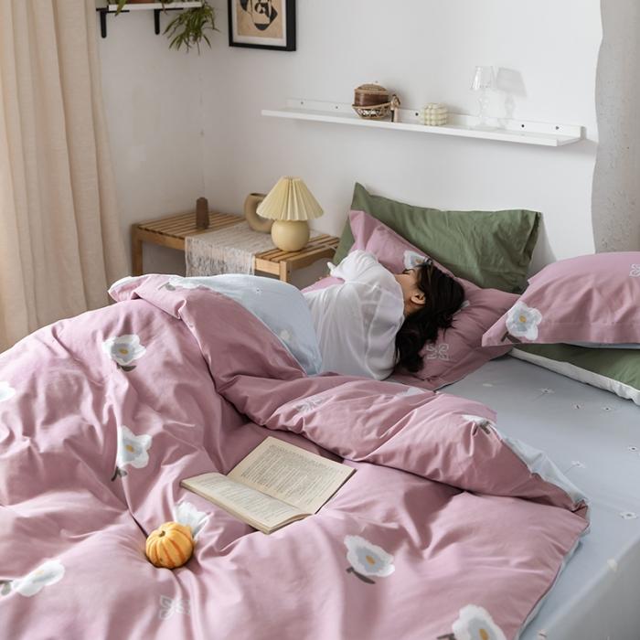 91家纺网 家纺一手货源 找家纺 窝米 2020春夏新品花卉风系列四件套 弗尼-粉