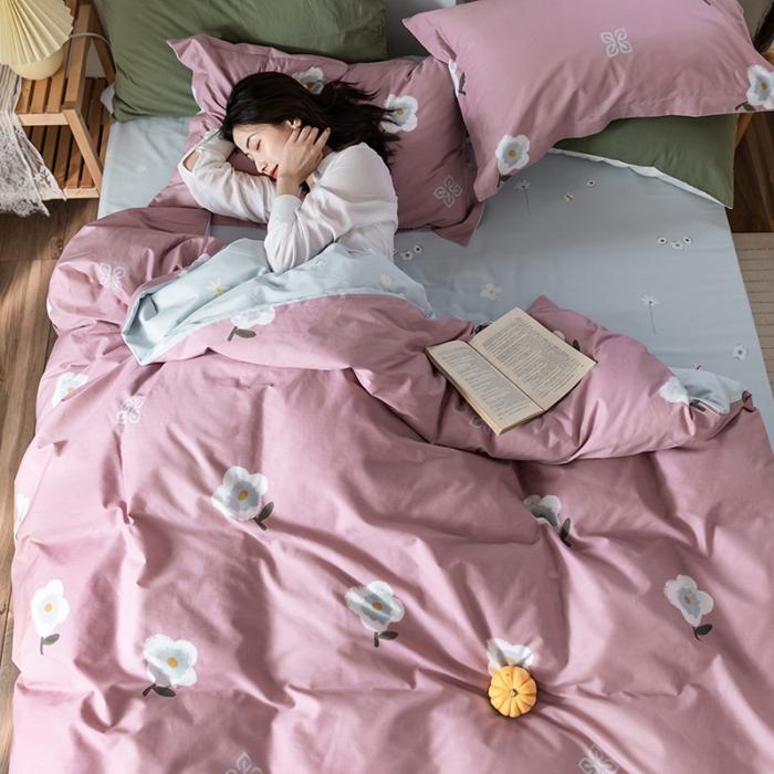 91家纺网 家纺一手货源 找家纺 窝米 2020春夏新品花卉风系列四件套 弗尼-粉