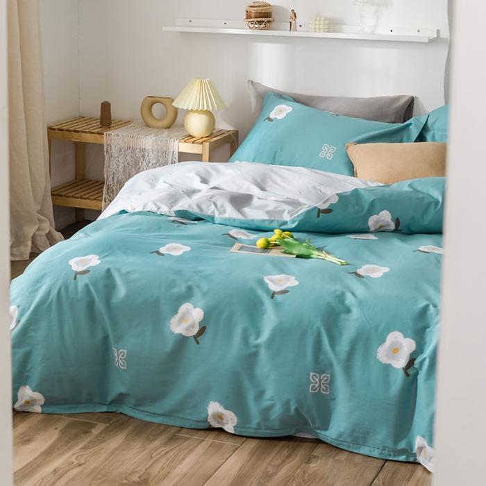 91家纺网 家纺一手货源 找家纺 窝米 2020春夏新品花卉风系列四件套 弗尼-蓝