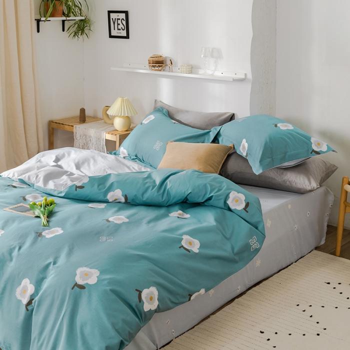 91家纺网 家纺一手货源 找家纺 窝米 2020春夏新品花卉风系列四件套 弗尼-蓝