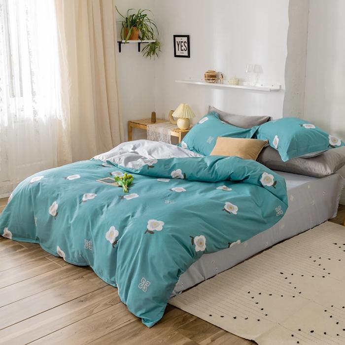 91家纺网 家纺一手货源 找家纺 窝米 2020春夏新品花卉风系列四件套 弗尼-蓝