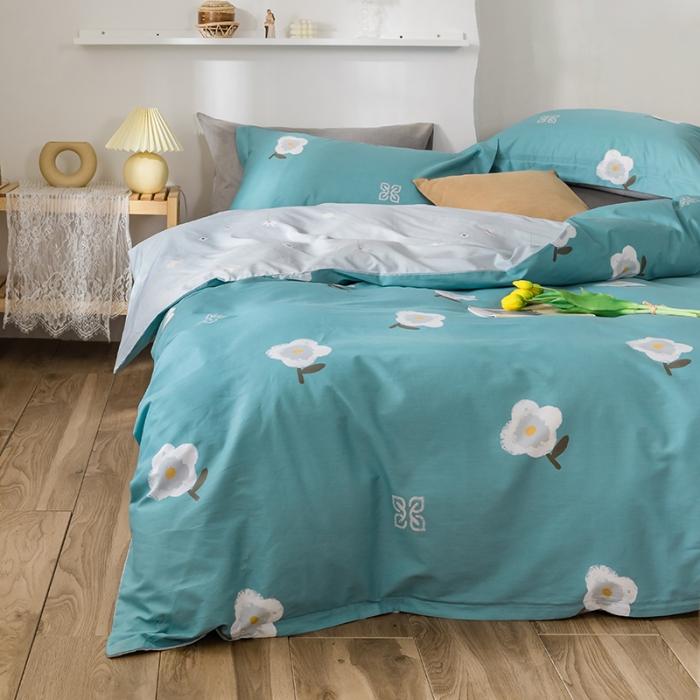 91家纺网 家纺一手货源 找家纺 窝米 2020春夏新品花卉风系列四件套 弗尼-蓝