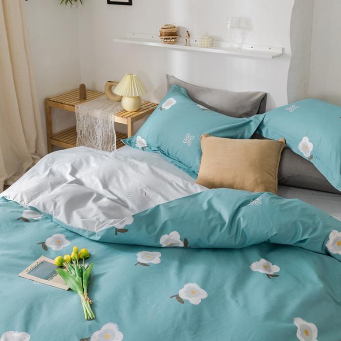 91家纺网 家纺一手货源 找家纺 窝米 2020春夏新品花卉风系列四件套 弗尼-蓝