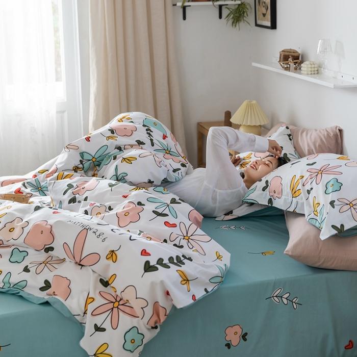 91家纺网 家纺一手货源 找家纺 窝米 2020春夏新品花卉风系列四件套 韩式花朵