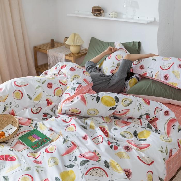 91家纺网 家纺一手货源 找家纺 窝米 2020春夏新品花卉风系列四件套 水果派对