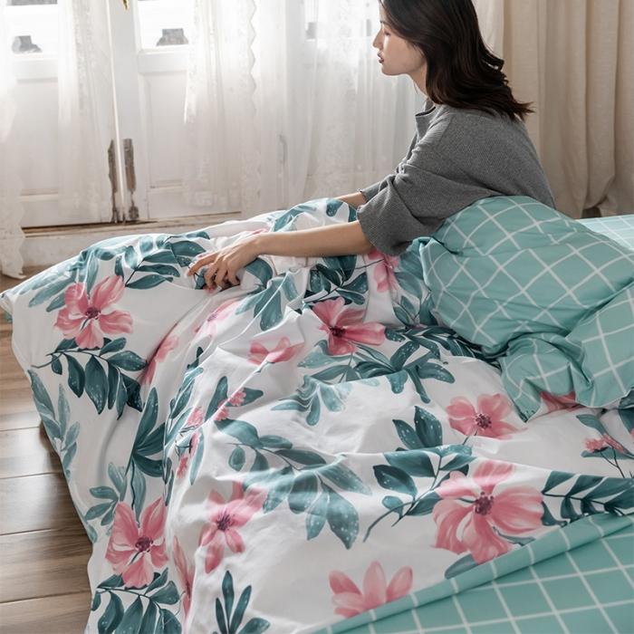 91家纺网 家纺一手货源 找家纺 窝米 2020春夏新品花卉风系列四件套 心情-白