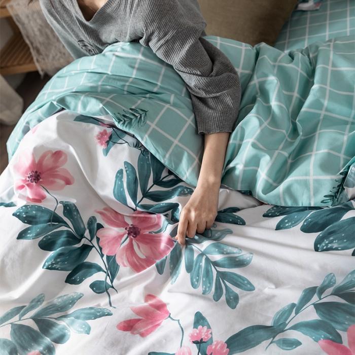 91家纺网 家纺一手货源 找家纺 窝米 2020春夏新品花卉风系列四件套 心情-白