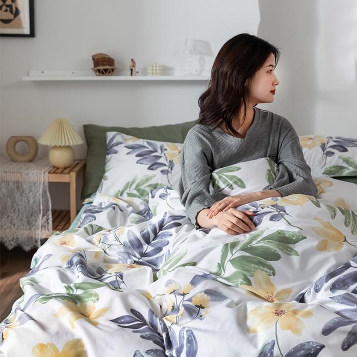 91家纺网 家纺一手货源 找家纺 窝米 2020春夏新品花卉风系列四件套 心情-黄