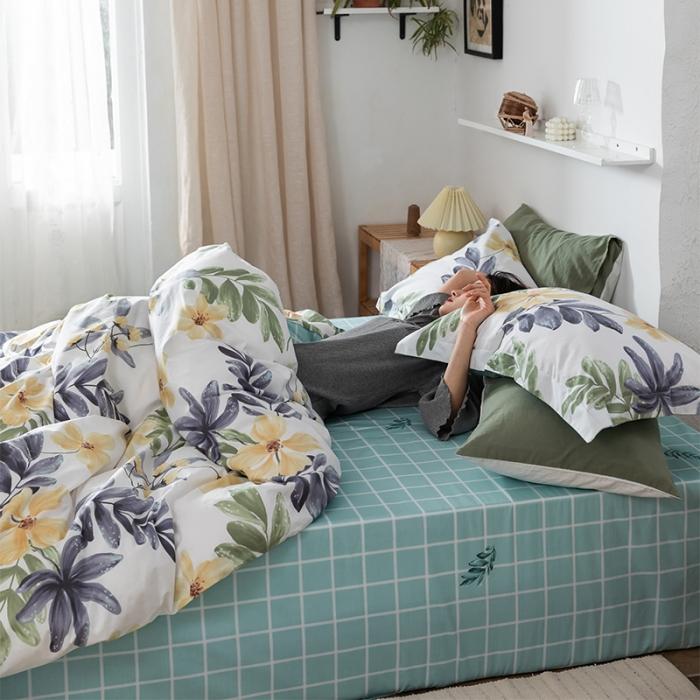 91家纺网 家纺一手货源 找家纺 窝米 2020春夏新品花卉风系列四件套 心情-黄