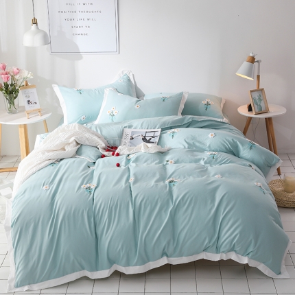 91家纺网 家纺一手货源 找家纺 （总）雨菲家纺 网红爆款水洗棉小桔子毛巾绣拼角宽边花边四件套